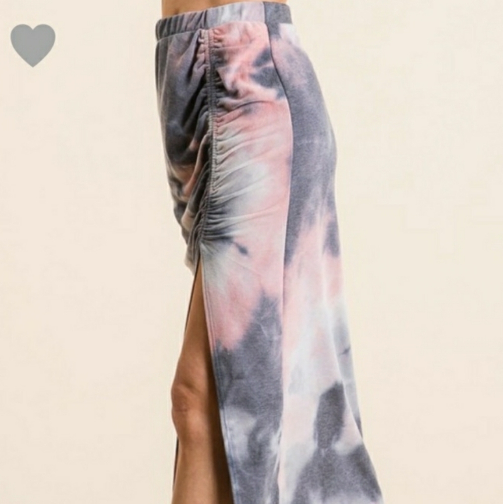 Tie Dye Fitted Midi Skirt With Slit - Picture 7 of 7